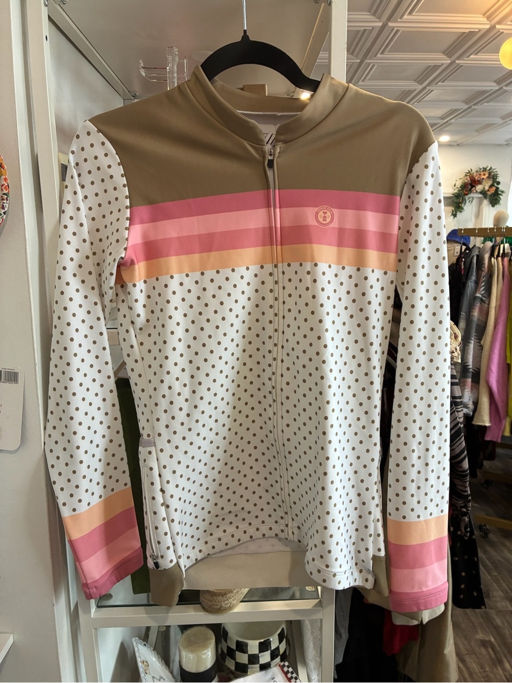Coeur cycling Polka Dot Zip-Front Jacket with Pink Stripe